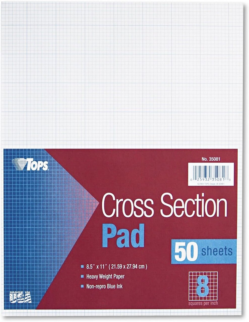 Cross-Section Pads, 8-1/2" X 11", Glue Top, Graph Rule (1 X 1), 5 Sheets (3511)